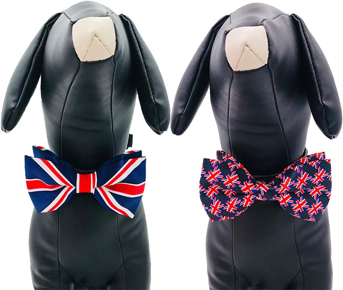 BIPY 2PCS Union Jack Dog Bow Ties UK Flag Patriotic Dogs Collar Bowties Holiday Party Celebrations King Charles Coronation Pet Grooming Accessories for Small Medium Cat Puppy Bow Tie (Large) - Image 5