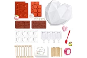 WhiteRhino Silicone Chocolate Molds Set,Large Breakable Heart Mold,2.6in Hot Cocoa Bomb Mold,Round Oreo Molds for Baking,Popsicle Cakesicle Molds,Letter Molds,Gift for Easter,Summer Vacation,Birthday