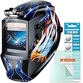 TRQWH Welding Helmet Auto Darkening Large Viewing True Color Solar Powered Welding Mask with 4 Arc Sensor Adjustable Wide Shade Range 4~5-8/9-13 Welder Mask with Grinding