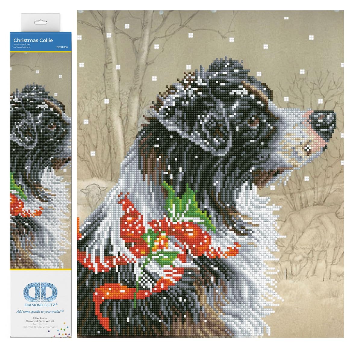 DIAMOND DOTZ DD10 Intermediate Kit, Christmas Collie, 50 x 40 cm