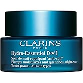Clarins Hydra-Essentiel Night Cream | Intense Hydrating Moisturizer | 60 Seconds to Plumper Skin* | 24H Hydration* | Double Dose Of Hyaluronic Acid | Vegetal Squalane | All Skin Types | 1.7 Oz