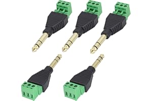 AAOTOKK (1/4" TRS Audio Screw Terminal Block Adapter, 6.35mm Male to 3 Pin/Way Female Bolt Screw Terminals Jack,6.35 mm DIY Audio Solderless Connector for Electric Bass,Amplifier/Amp,etc(5 Pack)
