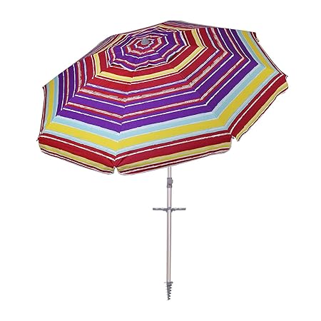 AMMSUN 7 Ft Outdoor Patio Sand Anchor Beach Umbrella with Zinc Tilt and Carry Bag UPF 50+ Silver Coating Inside Multicolor Red