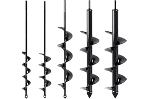 VASGOR Set of 5 Auger Drill Bit for Planting (1.6x16", 2x16", 2.6x16", 3x16", 3.5x16") - Easy Planter Garden Auger - Bulb & Bedding Plant Augers - Post Hole Digger for 3/8” Hex Drive Drill