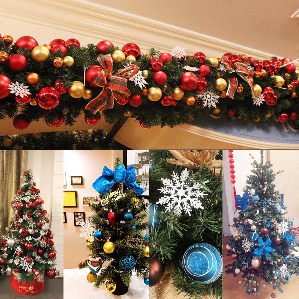 VGOODALL 40 Plastic Glitter Snowflake, Christmas Glitter Snowflake Shape Hanging Ornament Christmas Tree Window Decoration