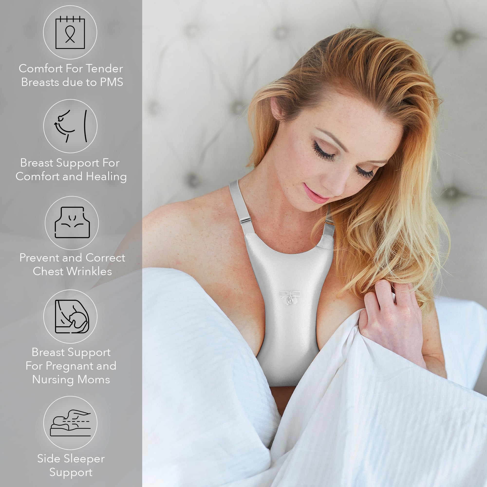 Intimia Breast Pillow for Chest Wrinkles and Side Sleeping - Chest Pillow for Wrinkle Prevention and Breast Support (Silver)