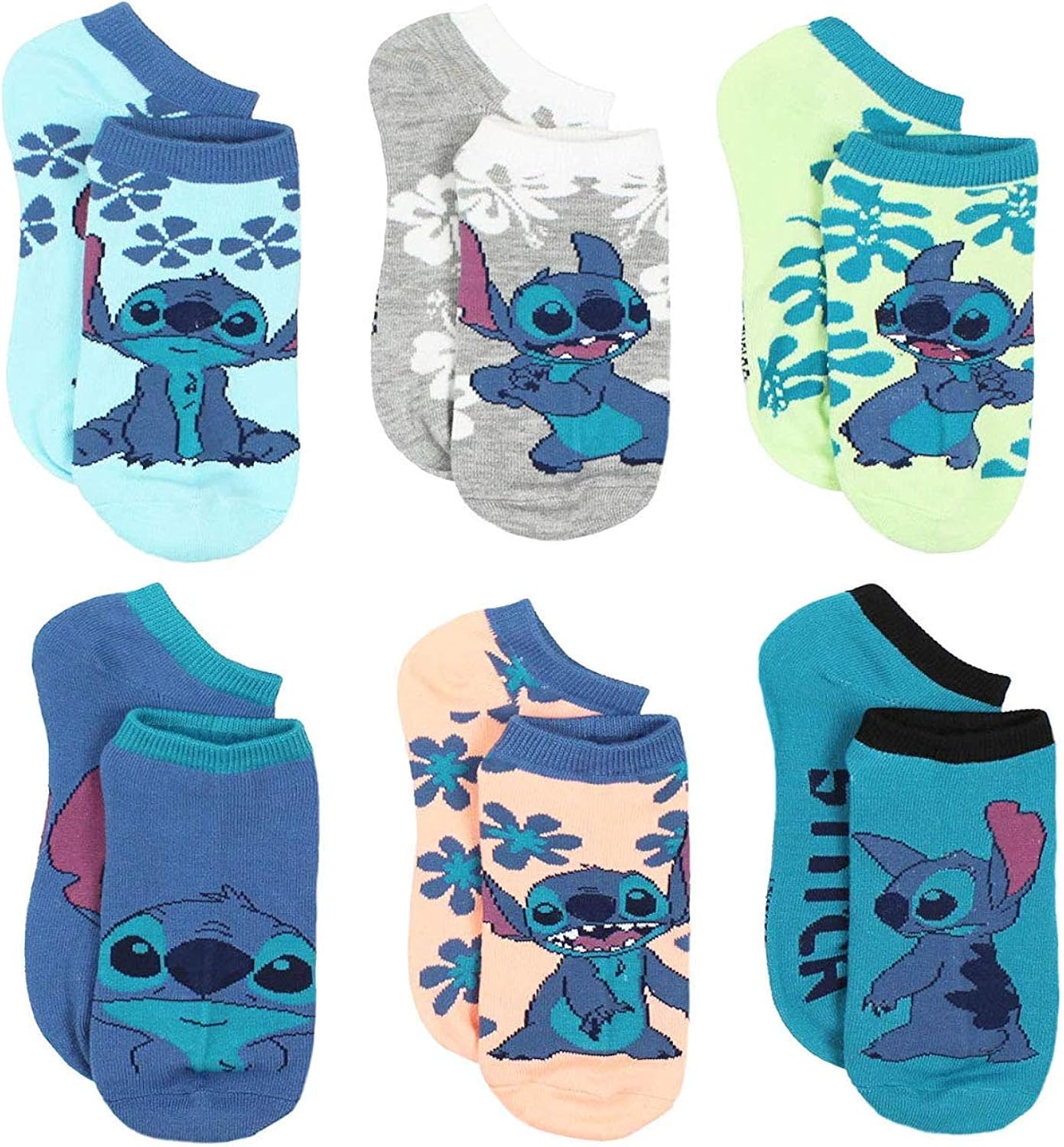 Disney Lilo & Stitch Womens 6 pack Socks (9-11 (Shoe: 4-10), Stitch Blue): Clothing
