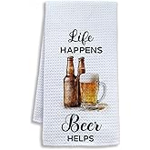 Shrago Funny Beer Gifts Kitchen Towels, Alcohol Lover Gifts Dish Tea Bar Towels, Life Happens Beer Helps Decorative Hand Towel for Kitchen Bar Cart Decor, 16x24 Inch