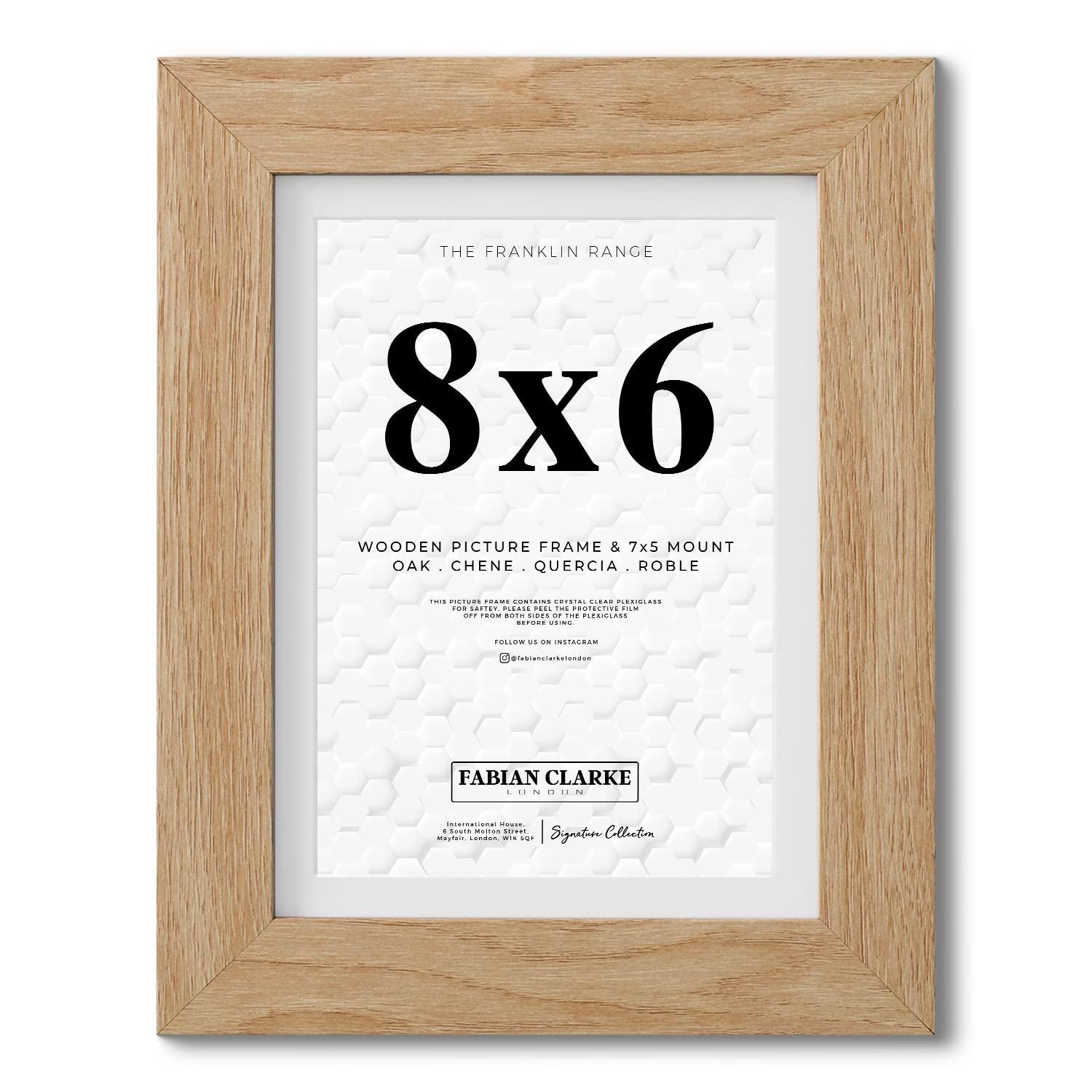 Fabian Clarke London® 8x6 Modern Oak Wooden Picture Photo Frame with White Mount to Hang Portrait or Landscape