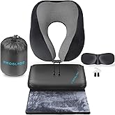 Proglobe Travel Blanket Luxury Travel Set - Ergonomic Airplane Neck Pillow 100% Pure Memory Foam and Super Soft Fleece Blanket - Premium 3D Sleep Mask & Earplugs - Ultimate 4-in-1 Traveling Kit Black
