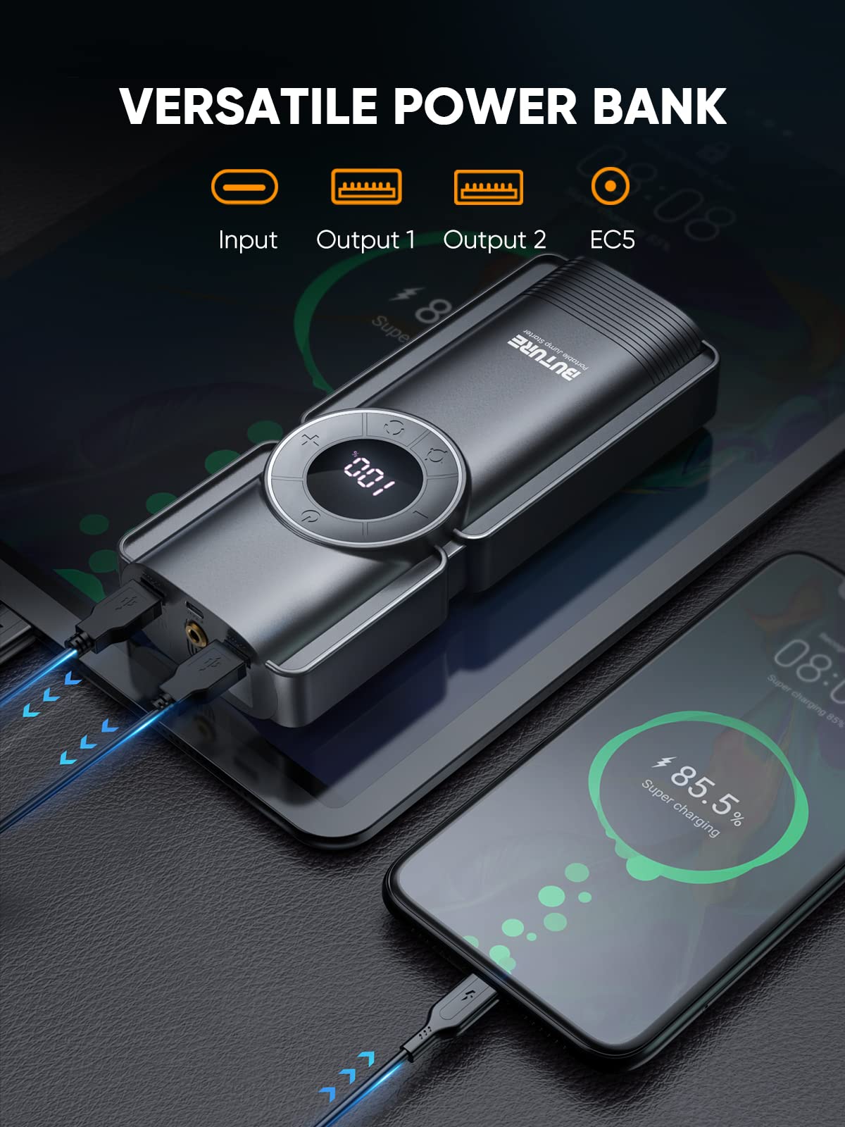 Portable Car Jump Starter with Air Compressor, BUTURE 150PSI 2500A Jump