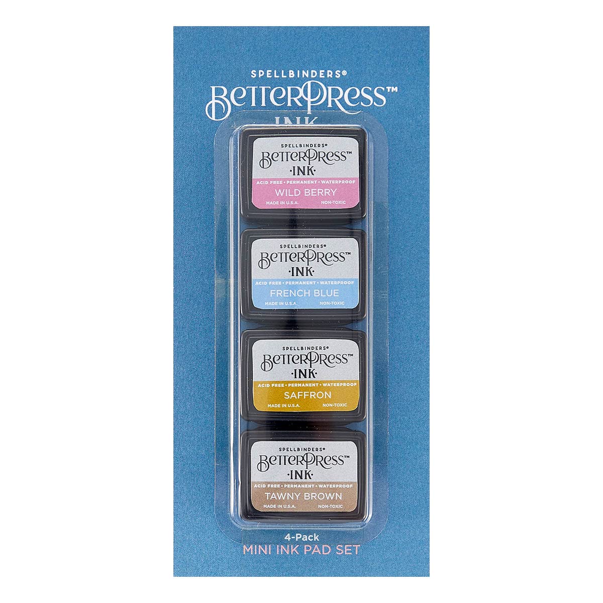 Spellbinders BetterPress Ink Nature Tones Mini 4 Pack Set (Wild Berry/French Blue/Saffron/Tawny Brown, Various, ONE