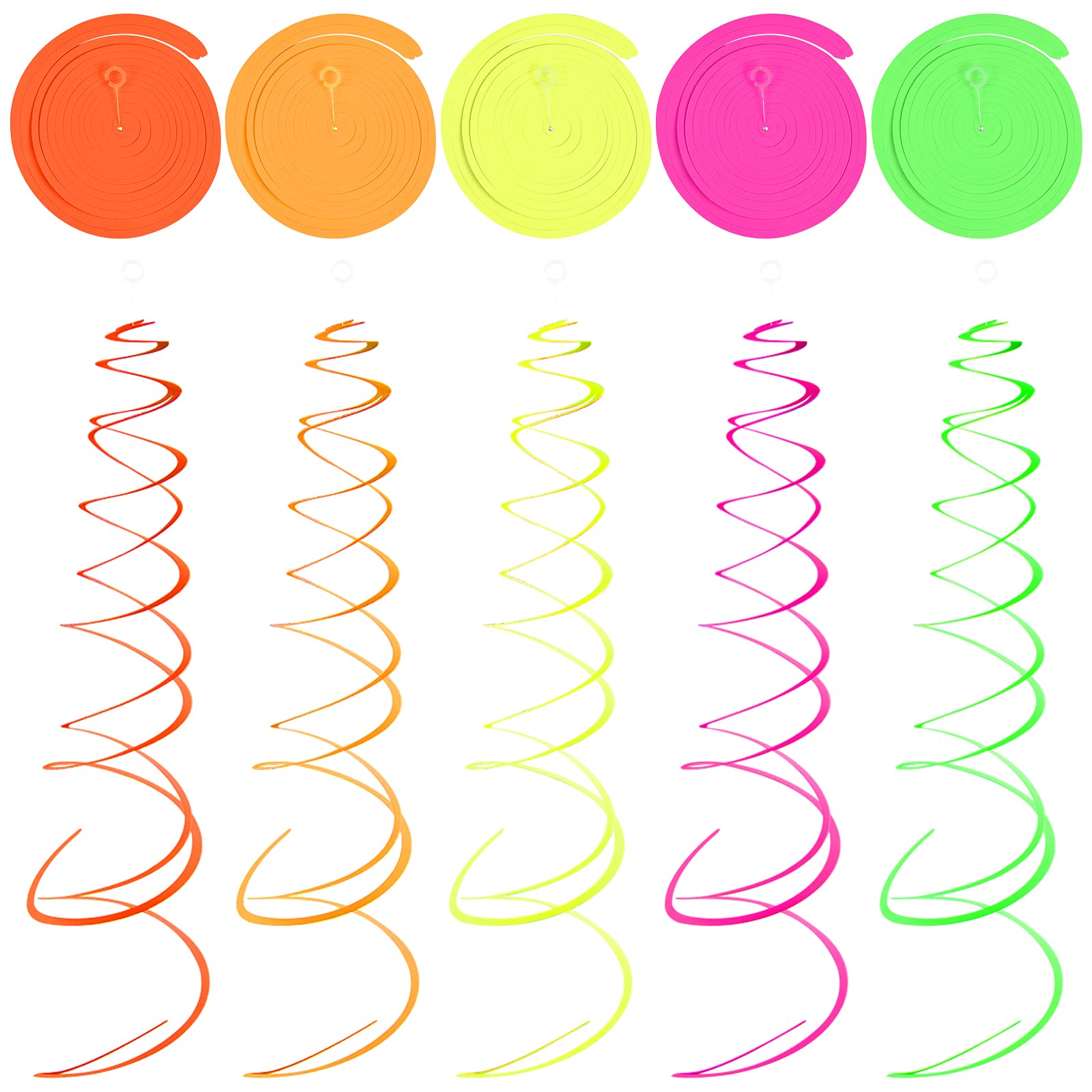 Jinlaili 10 Pcs Swirl Streamers, Hanging Swirls Party Decorations Fluorescent, Spiral Streamers Ceiling Decorations, Rainbow Party Ceiling Swirls for Birthday, Christmas, Night Party