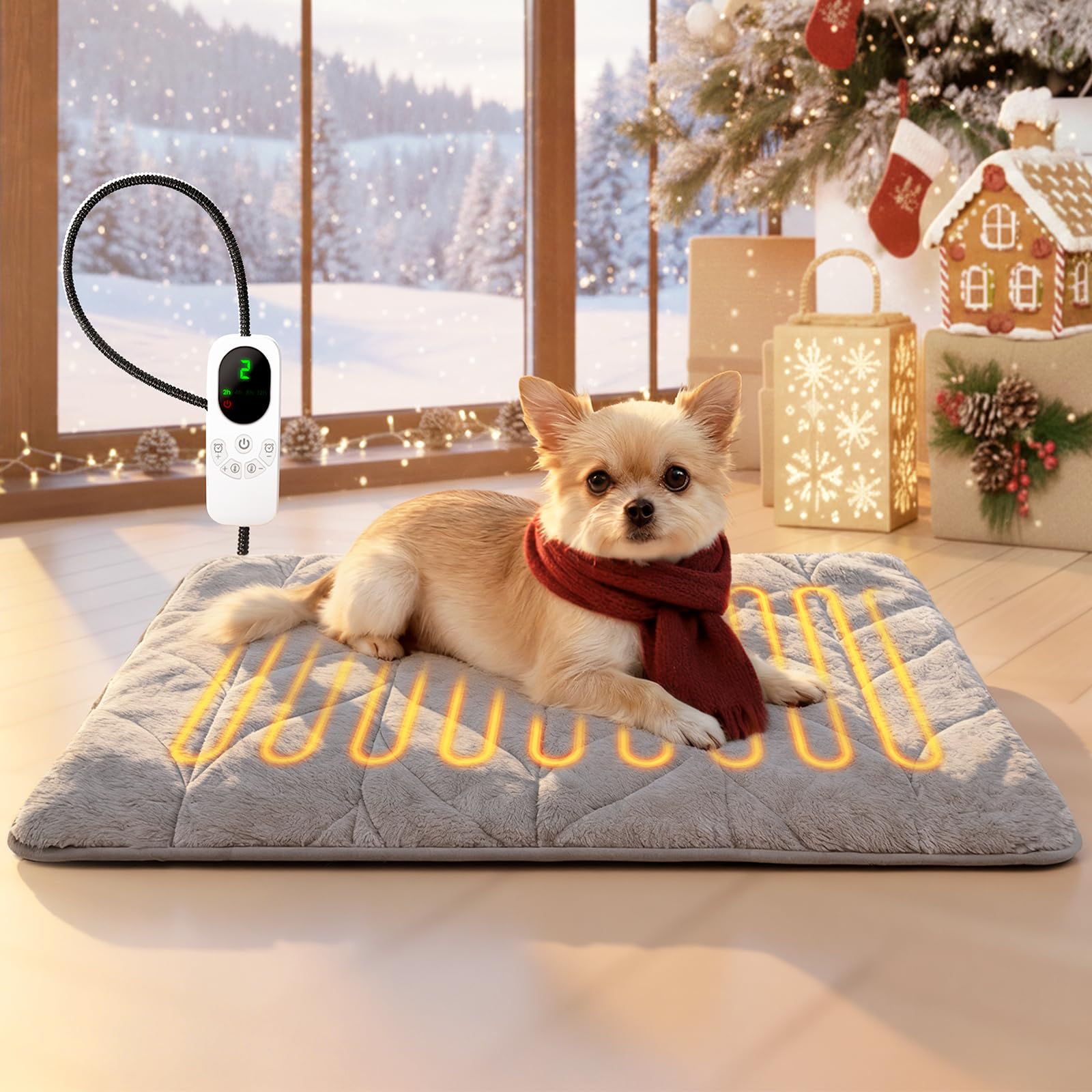 Photo 1 of Mora Pets Dog Heating Pad Heated Cat Bed 9 Adjustable Temperature Pet Warming Mat with Timer Auto Power Off Waterproof Heated Pet Blanket 22 Inch for Indoor Cats and Puppies