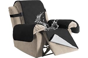 H.VERSAILTEX 100% Waterproof Recliner Chair Cover Non-Slip Reclining Cover for Recliner Chair Washable Dog Chair Cover Stay in Place Ideal Furniture Protector with Elastic Straps (Recliner, Black)