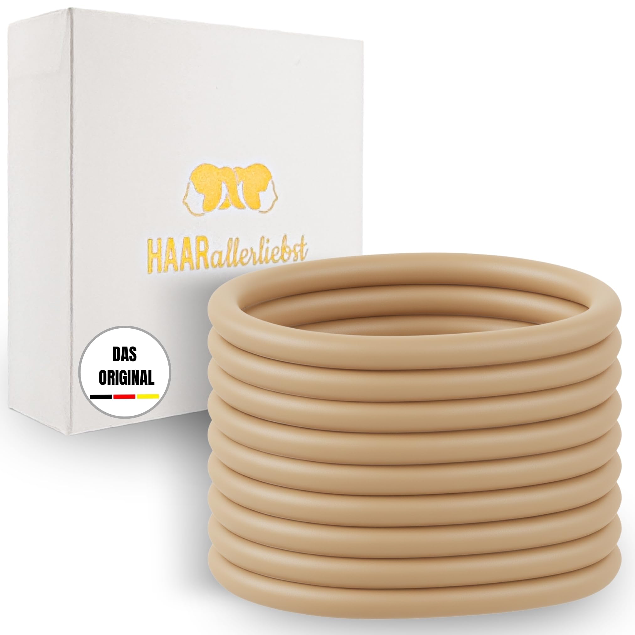 HAARallerliebst Silicone Hair Bobbles Blonde (Pack of 9 | Beige | 5 cm) with Box (Box Colour: White)