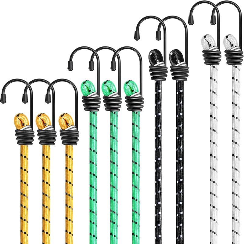 Kiprim Heavy Duty Bungee Cords with Hooks 10 Pack Mixed Sizes for Cargo Tie Down