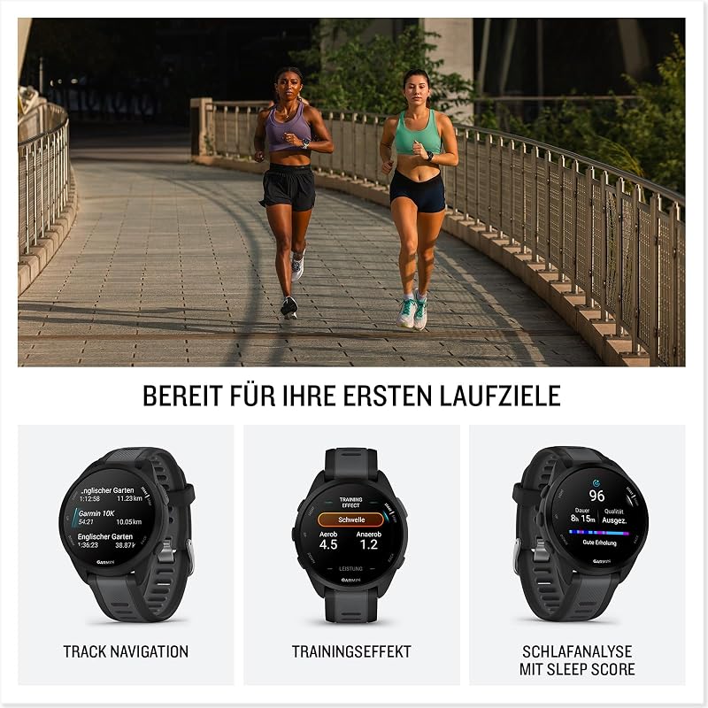 Forerunner 165 43mm - Lauf-Smartwatch, 1,2" AMOLED Touchscreen, bis zu 11 Tage Akkulaufzeit, 25+ Sport-Apps, Trainingsempfehlungen, Gesundheitsdaten, smarten Funktionen