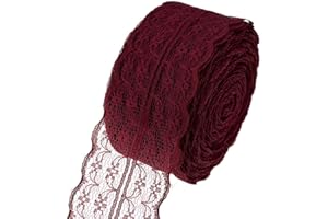 ATRibbons 25 Yards 1-3/4 Inch Wide Floral Pattern Lace Trim Roll Colorful Lace Fabric Ribbon for Sewing Making,Gift Wrapping and Bridal Wedding Decorations (Wine red)