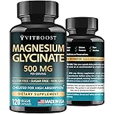 VITBOOST Magnesium Glycinate 500mg - High Absorption Chelated Supplement - Supports Sleep, Muscle Recovery & Heart Health - Non-GMO, Vegan - 120 Capsules - Made in USA