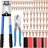 Tivorex Battery Cable Lug Crimping Tool for AWG 10-1/0 Electrical Lug, with Cable Cutter 64pcs Ring Terminals and 70pcs Heat 