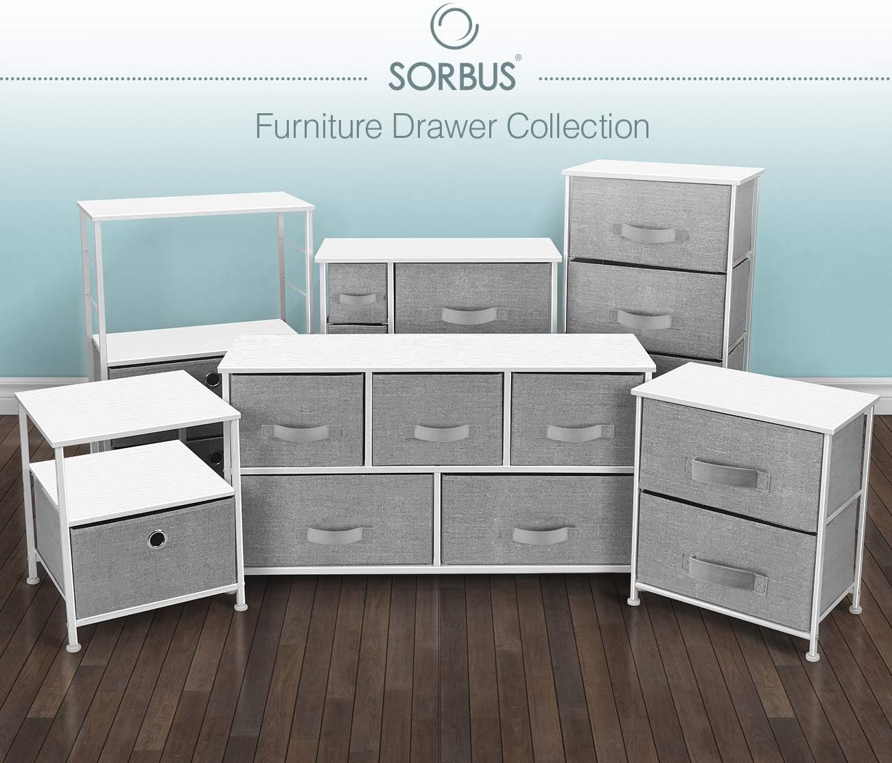 Sorbus Nightstand 1-Drawer Shelf Storage- Bedside Furniture & Accent End Table Chest for Home, Bedroom, Office, College Dorm, Steel Frame, Wood Top, Easy Pull Fabric Bins (White/Gray): Kitchen & Dining