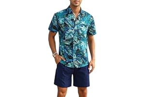 EISHOPEER Men's Flower Shirt Hawaiian Sets Casual Button Down Short Sleeve Shirt and Solid Quick Dry Beach Shorts S-3XL