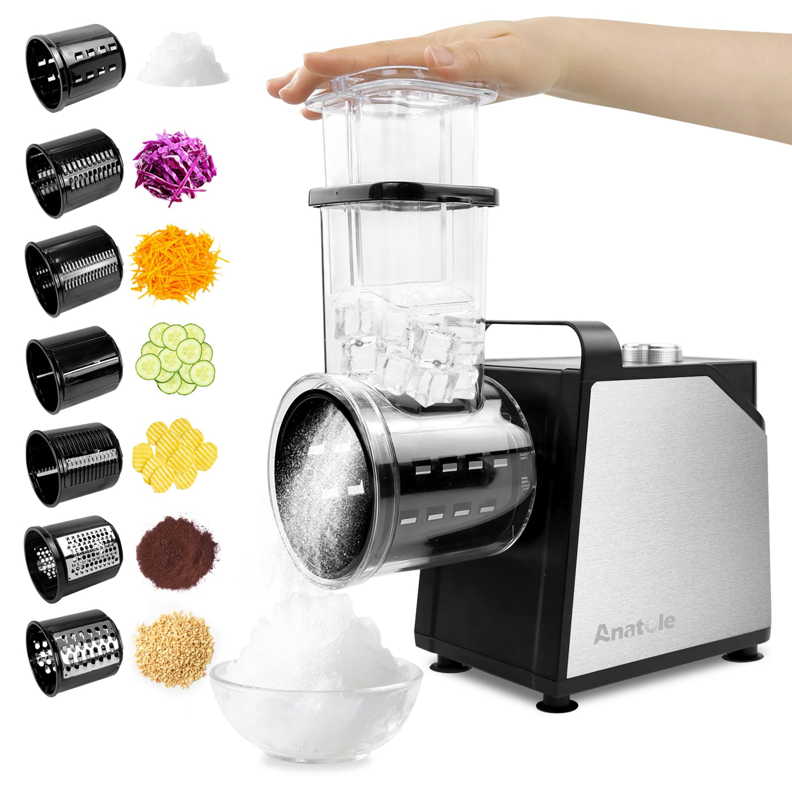 Photo 1 of Anatole Electric Cheese Grater 7 Blades Ice Shaver Stainless Steel Vegetable Shredder 250W BPA-Free 110V