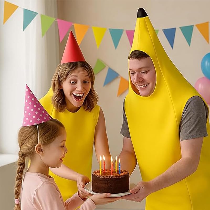 Costume de banane, costume de banane, costume de fruit, costume amusant de banane pour adulte, homme et femme, design monobloc pour carnaval, Halloween, fête et cosplay, idée cadeau parfaite