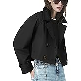 ELLEVEN Womens Cropped Trench Coat, Casual Double Breasted Short Jackets Long Sleeve Loose Fit Fall Coats Fashion Outwear