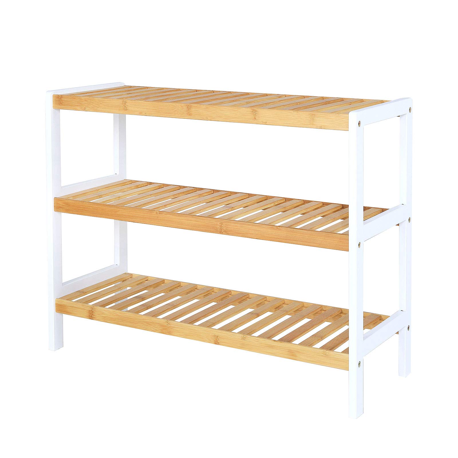 dibea Shoe Rack with 3 Shelves Shoe Cabinet Bamboo Shelf Standing Shelf Kitchen Shelf Living Room Shelf 70 x 26 x 55 cm Natural/White