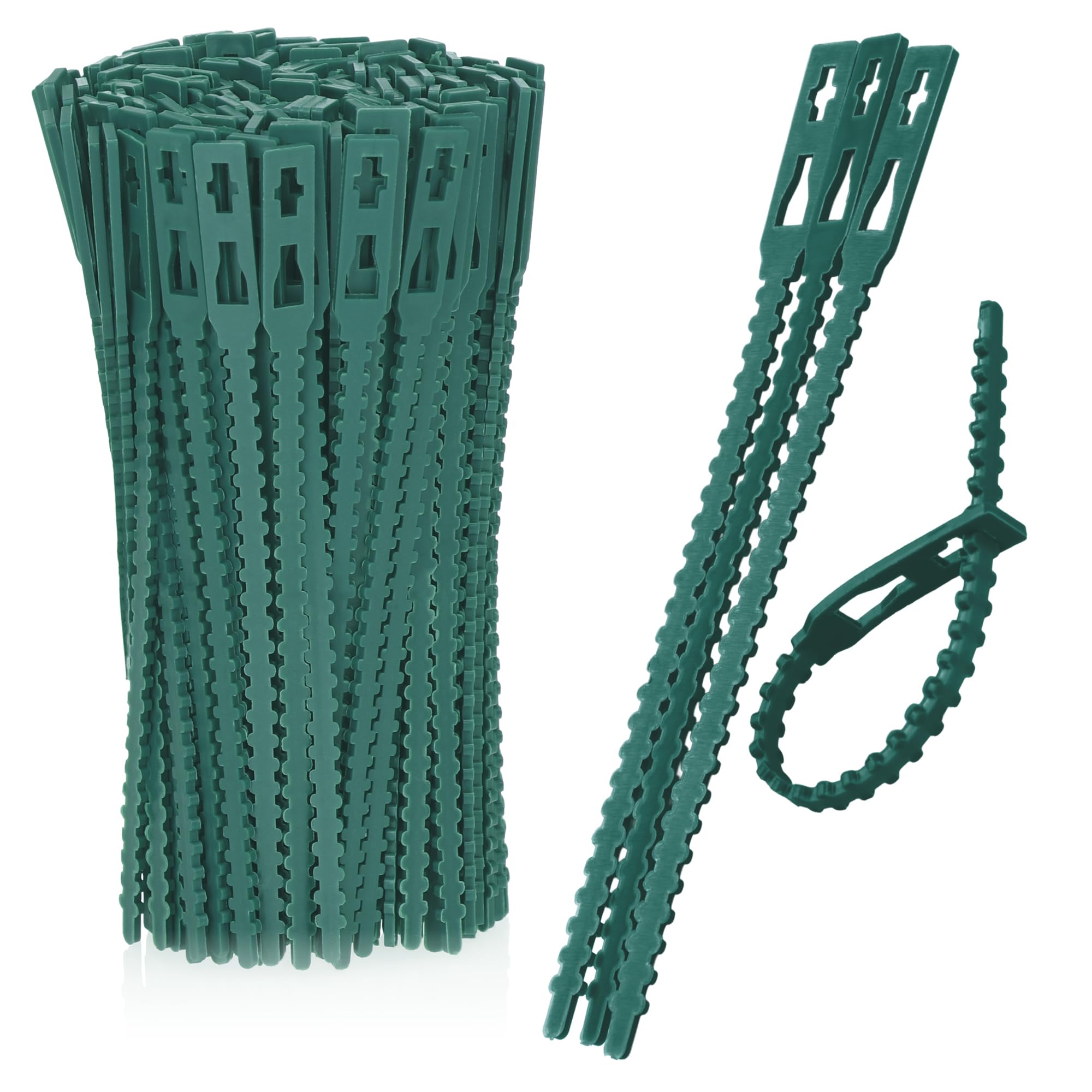COM-FOUR® 200x green plastic plant binder - stabilize plants - tree binding tape - plant attachment - plant clips, 14 cm (14cm)