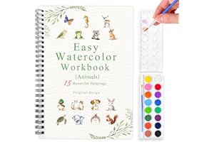 SLWBZ Watercolor Workbook Animals, 15 Different Patterns of Original DIY Designs, 16 Color Watercolor Paint Plates with Palette and Brush, Beginner-Friendly Watercolor Workbooks, Animals