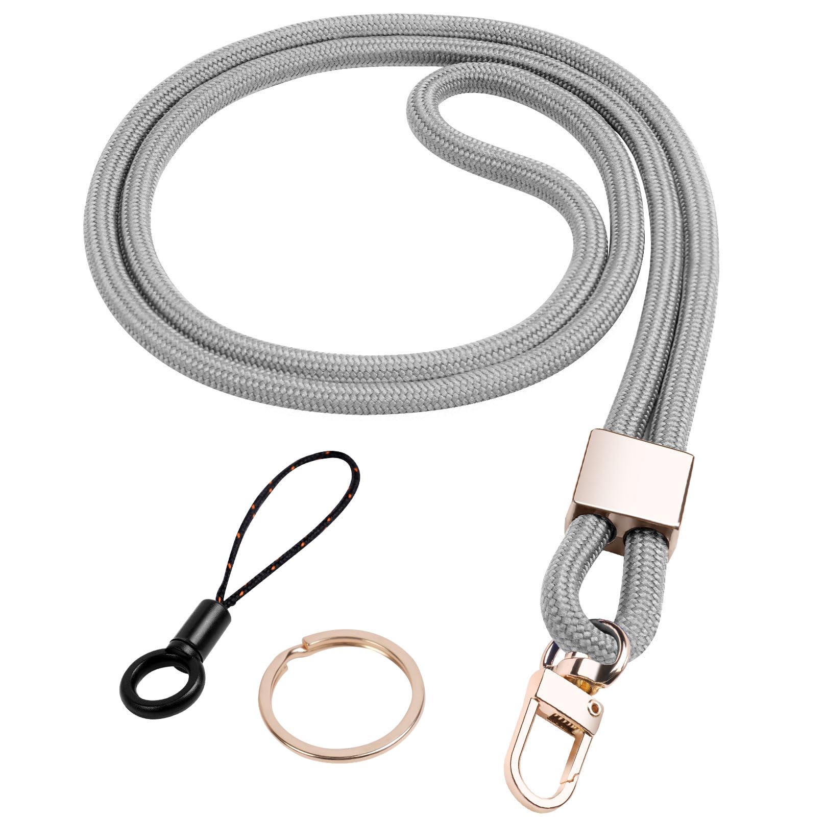 Vicloon Neck Strap with Metal Key Rings and Phone Ring Strap - Detachable Lanyards for ID Badge Holder and Keys (Grey)