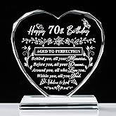 QIANRUNA 70th Birthday Gifts for Women Men, Laser Glass Heart 70th Birthday Decorations Ideas, Happy Birthday Gifts for 70 Year Old Men Women Husband Wife Mom Dad Friend