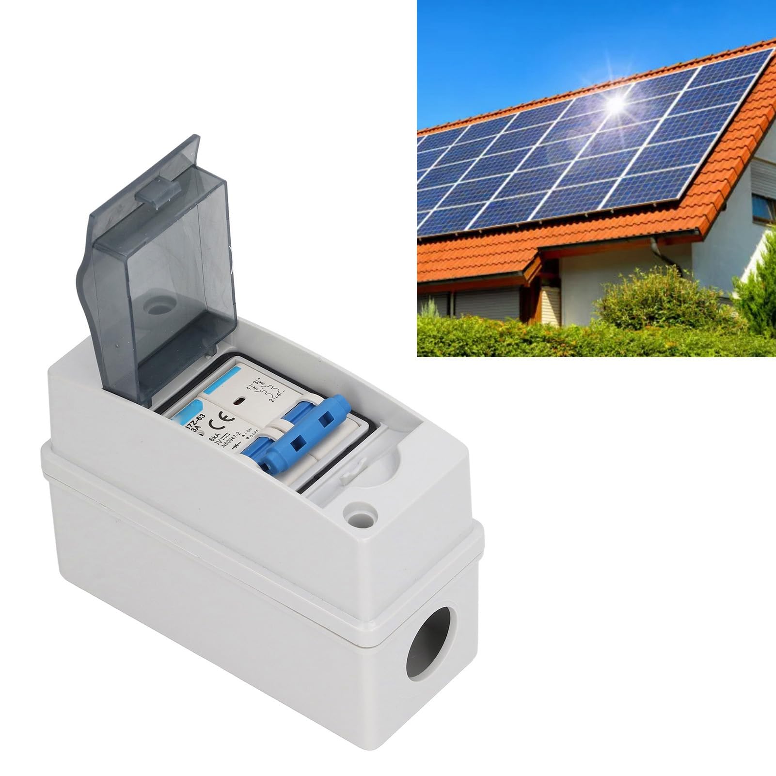 63A PV Solar Disconnect Switch,IP65 Disconnect Switch Miniature Circuit Breaker Solar Isolator Switch Distribution Box with Transparent Cover
