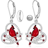 Red Cardinal Earrings for Women Dangle Sterling Silver 925 Cardinal Bird Earrings Cute Heart Cardinals Jewelry Remembrance Gifts