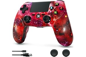 Kujian Wireless Controller for PS4, Gamepad Joystick for PS4 with Double Vibration/6-Axis Sensor/Touch Pad/Headphone Jack, Ergonomic Non-Slip Grip Compatible with PlayStation 4/Slim/Pro (Galaxy Red)