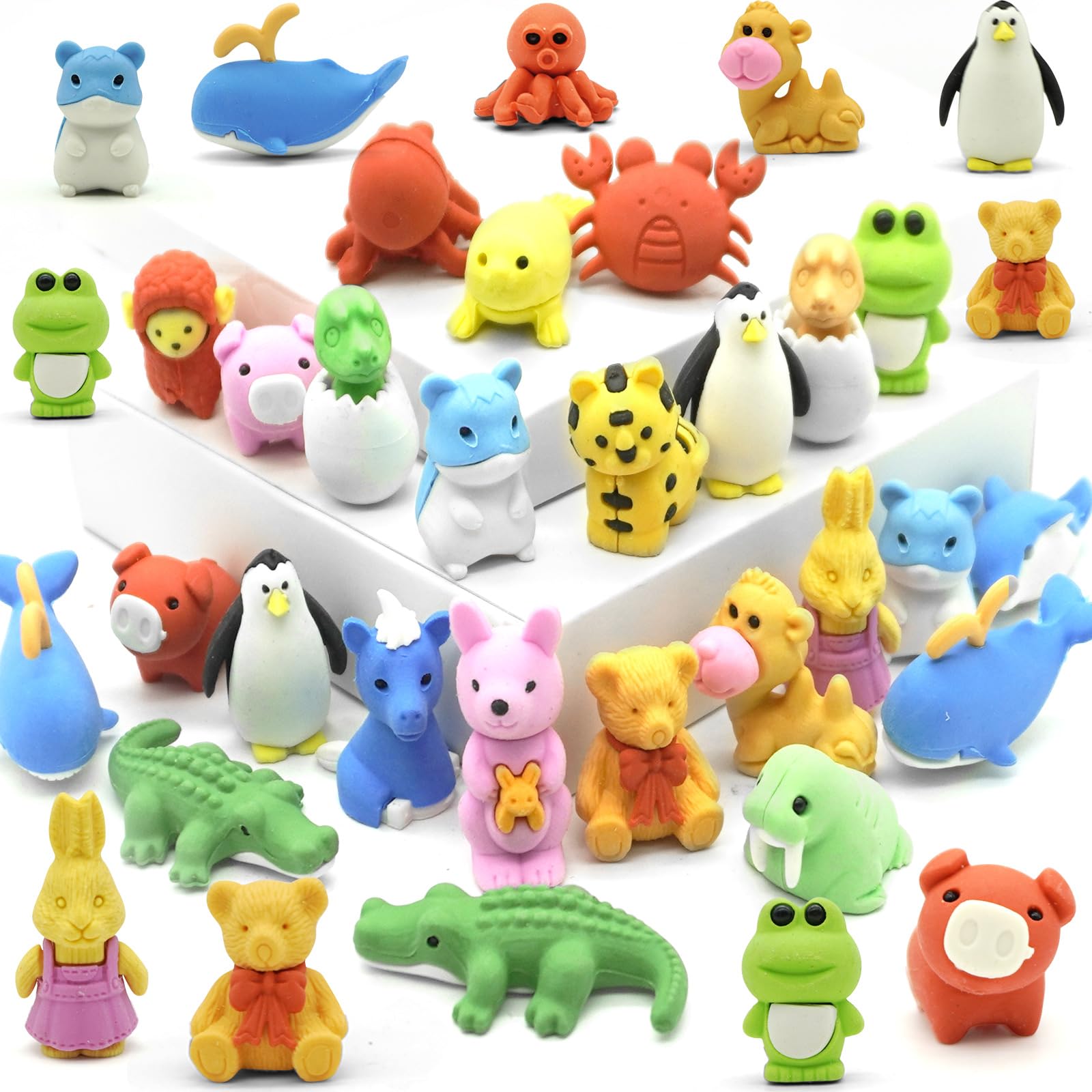 Mooshy 25pcs Rubbers Erasers for Kids, Cute Animal Rubbers 3D Novelty Puzzle Erasers for Kids Cartoon Eraser Collection Pack for Kids, Eraser for Students, Game Prizes, School Supplies