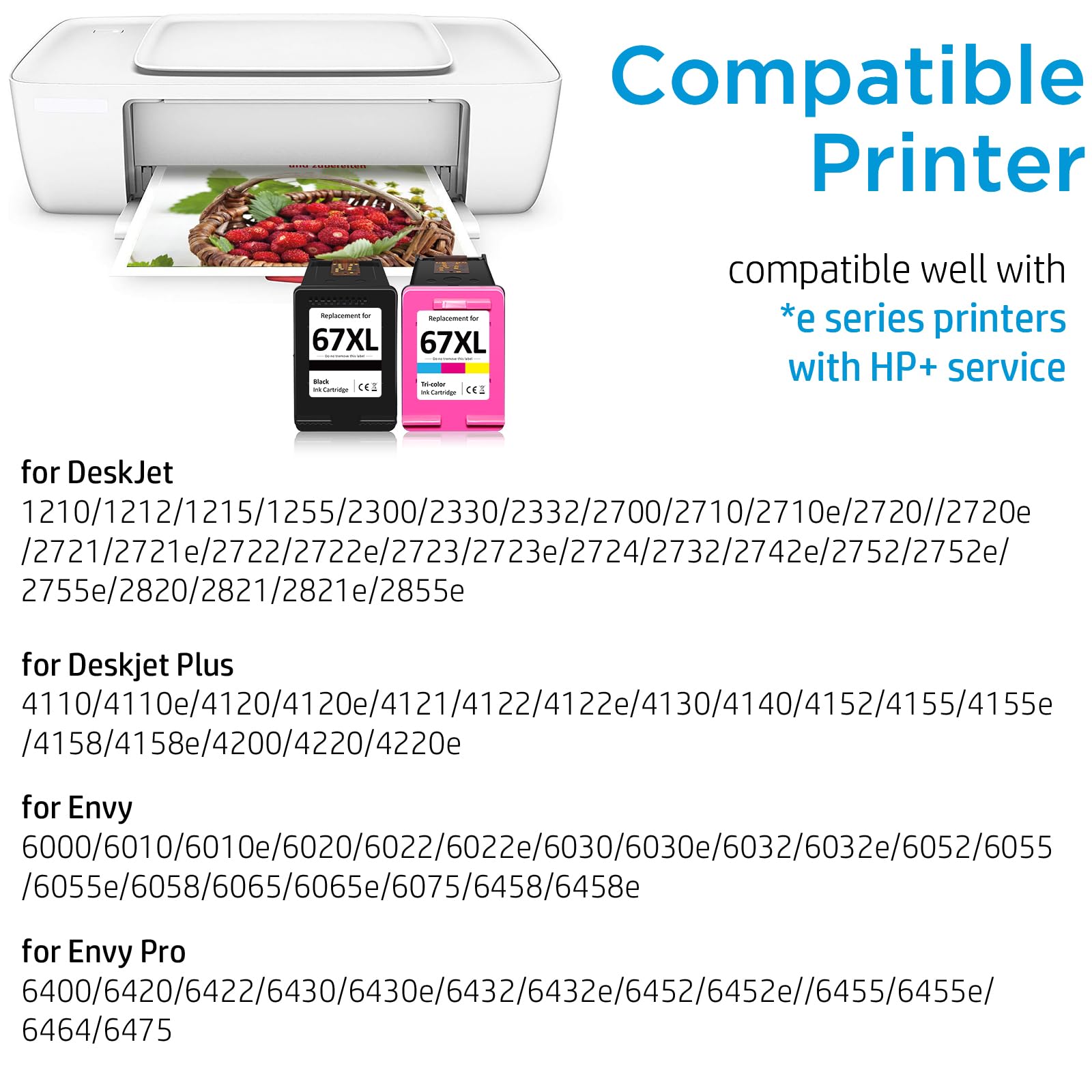 67XL Printer Ink Compatible for HP 67XL Ink Cartridges Black Color Combo Pack Compatible for HP Ink 67 Fit for DeskJet 2700e 2700 2855e 2827e 2755e 2755 4155e 4255e for Envy 6000 6055e 6400 Printer