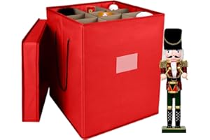 Tngan Christmas Nutcracker and Figurine Collectible Storage Box, Fits 9 Holiday Ornaments, Stores Up to 16" Tall Ornaments, Holiday Decor Organizer with Dividers, Nutcracker not Included(Red)
