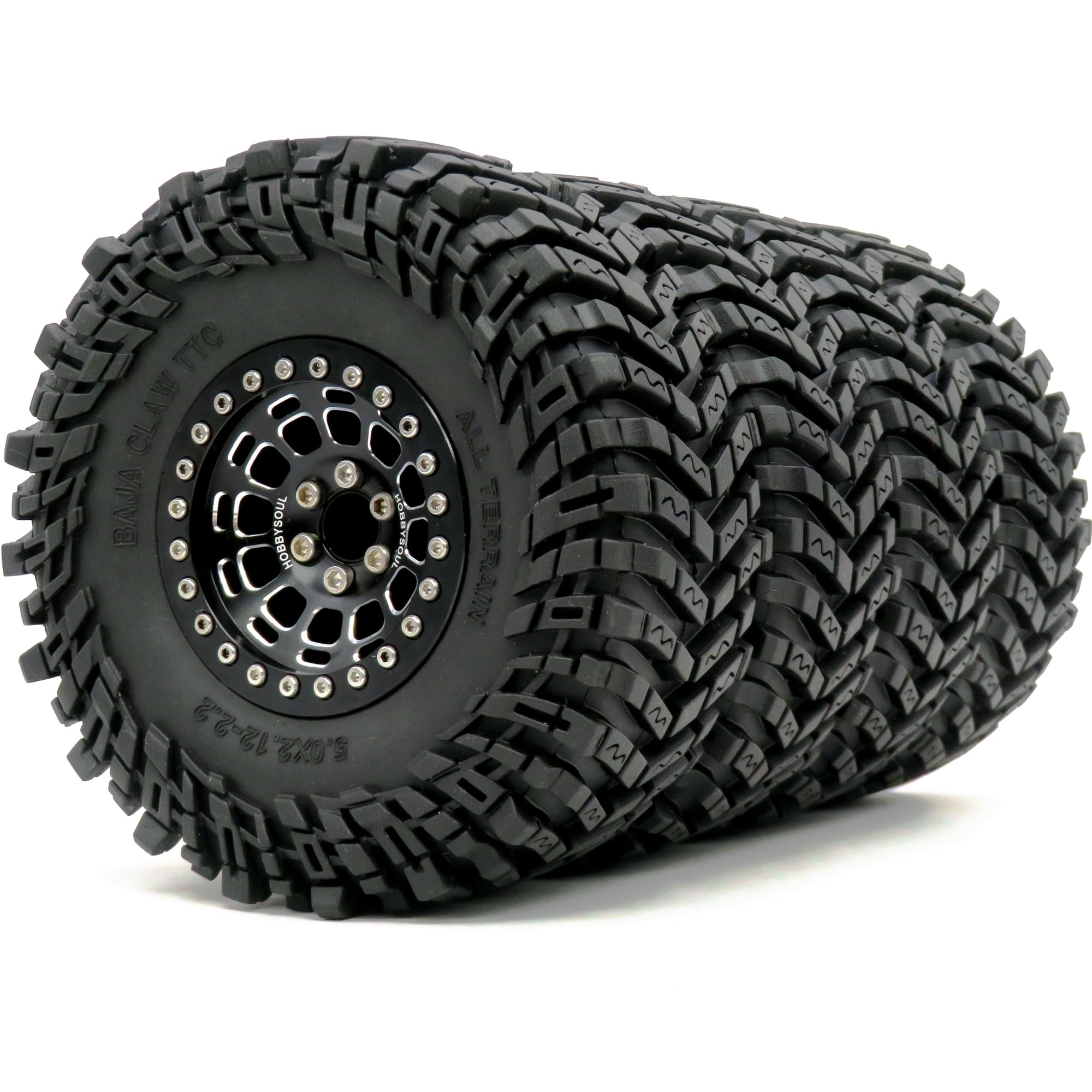 Photo 1 of HOBBYSOUL Height 5.0'' Tires 2.2 Tyres & -10mm Negative Offset 2.2 Beadlock Wheels Black Rims For RC Mud Crawler All Terrain SCX10 Capra Wraith TRX4 Gen8 Everest gen 7 Pro, (4-Pack, Assembled)