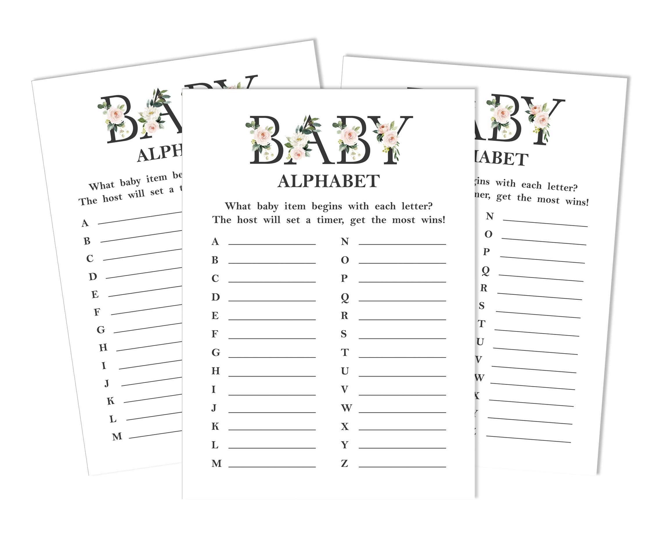 Inkdotpot Gender Neutral Baby Shower Game Set Of 50 Baby Alphabet ABC Game Party Supplies