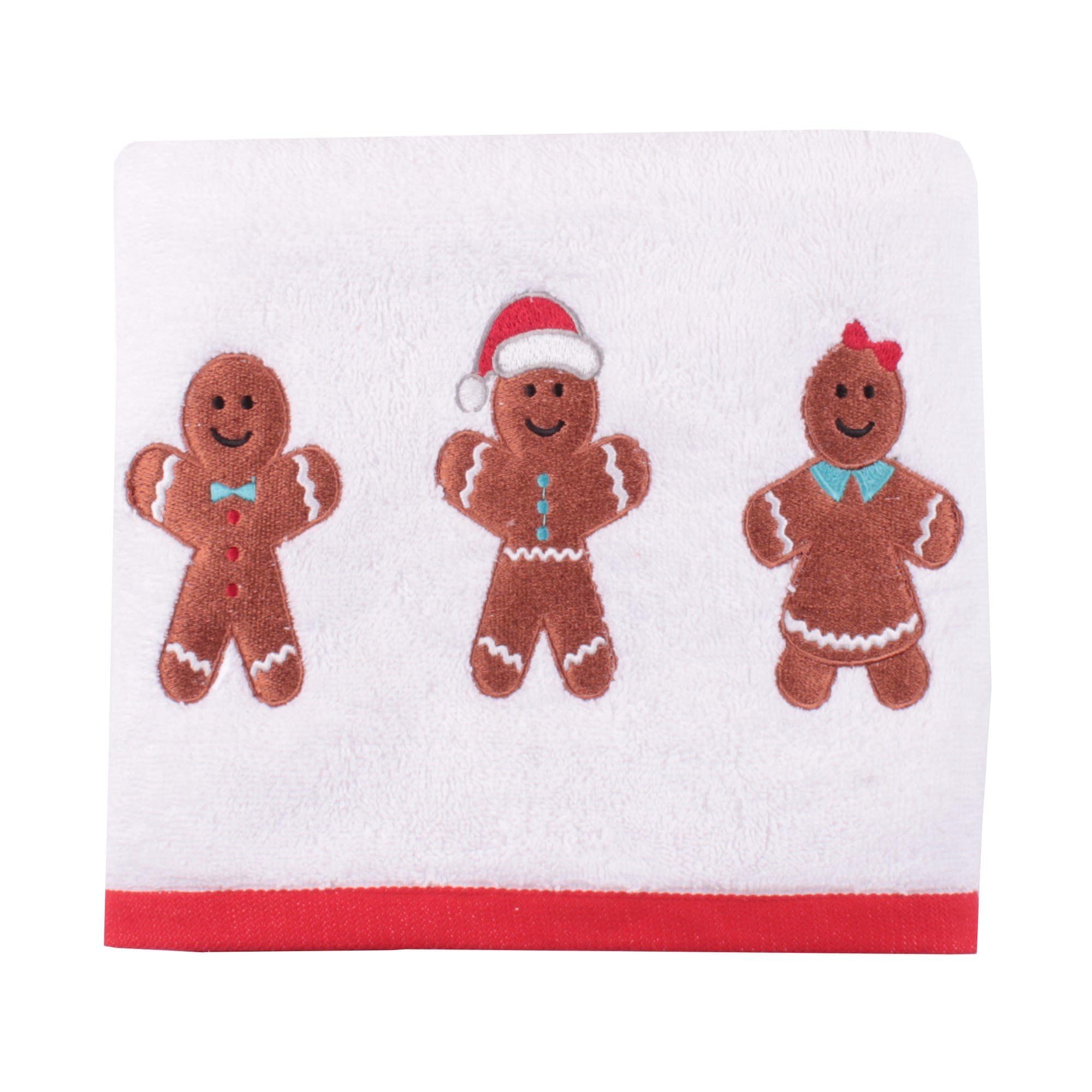 Fusion - Gingerbread Man Hand Towels 2 Pack (50 x 90cm) - Soft Fluffy 100% Cotton - Embroidery Gingerbread Hand Towels - Christmas Bathroom Towels