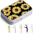 Gerkia Dental Floss Portable Case, Easy to Store Floss Picks of Various Sizes, Portable Dental Floss Dispenser is Perfect for Travelling, Hotels, Dinners, Appointments.Sunflower