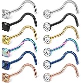 Cisyozi 18G 20G 22G Nose Rings and Studs - 316L Surgical Steel Hypoallergenic Piercing Jewelry for Women Men - L Shaped Straight Nostril Screw - Diamond CZ 1.5mm 2mm 2.5mm 3mm 12Pcs