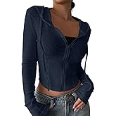 GORGLITTER Women's Cropped Zip Up Hoodie Lightweight Long Sleeve Rib Knit Slim Crop Jacket Fall Trendy 2025