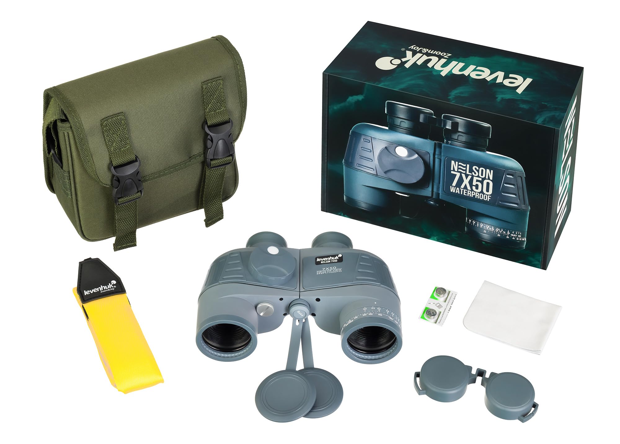 Levenhuk Nelson 7x50 Waterpoof Marine Binoculars with Reticle, Compass, Fully Multi-coated Glass Optics and IPX7 Protection Rate