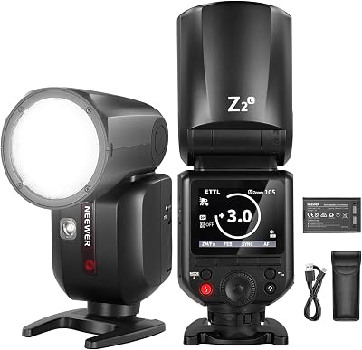 Flash Z2-C 2.4G TTL Speedlite Cabeça redonda compatível com Canon, Flash HSS 76Ws 1/8000s com interface melhorada, 2 lâmpadas de modelação, interruptor TCM TTL/M rápido, bateria 7.2V/3000mAh, flash de 600 mAh