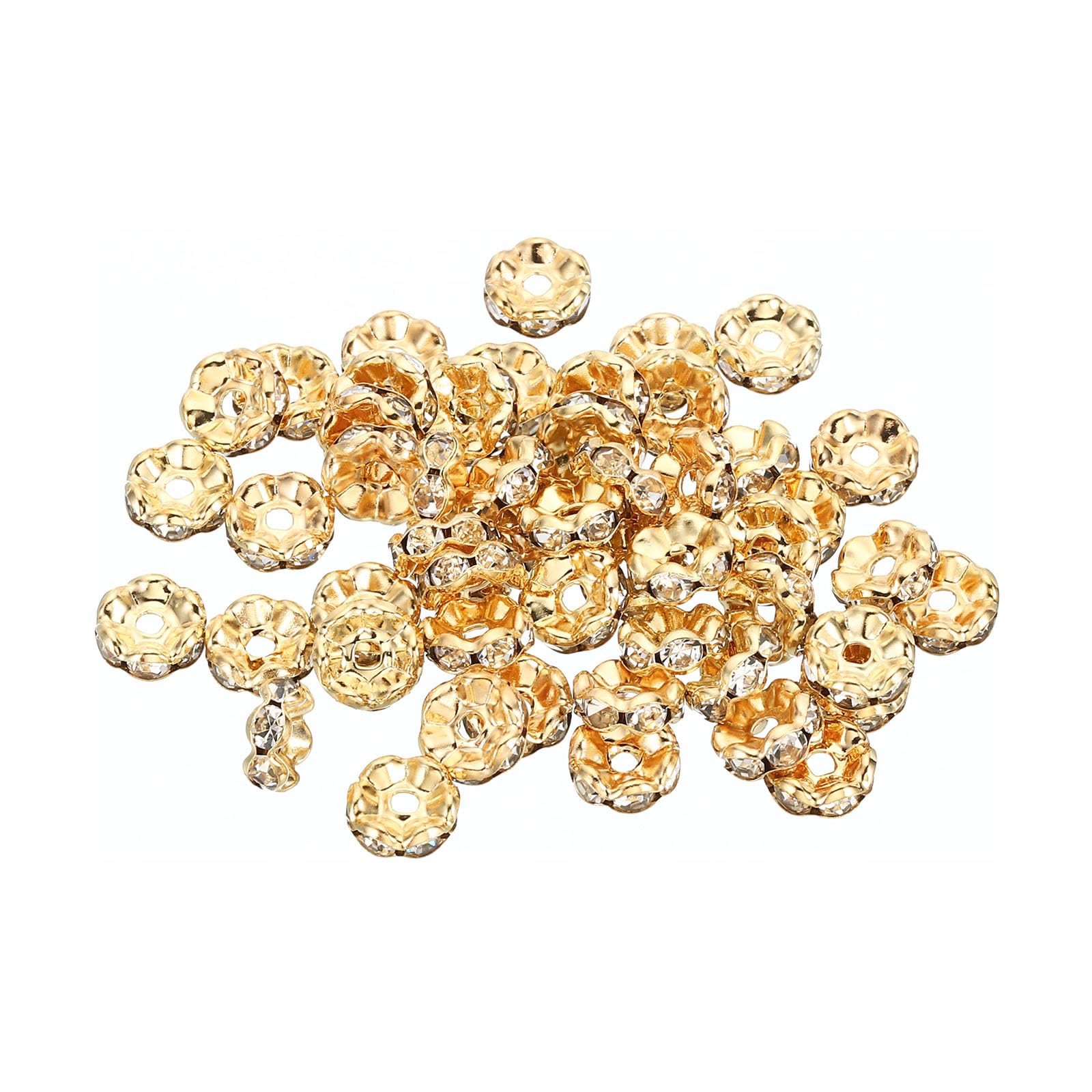 PATIKIL 8mm Spacer Beads, 100pcs Bead Spacers Rondelle Spacer Beads Rhinestone Small Round Bulk Glass Beads Wave for Making DIY, Yellow